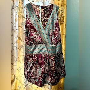 Lane Bryant Purple Blue Floral Empire Waist Satin Blouse 16